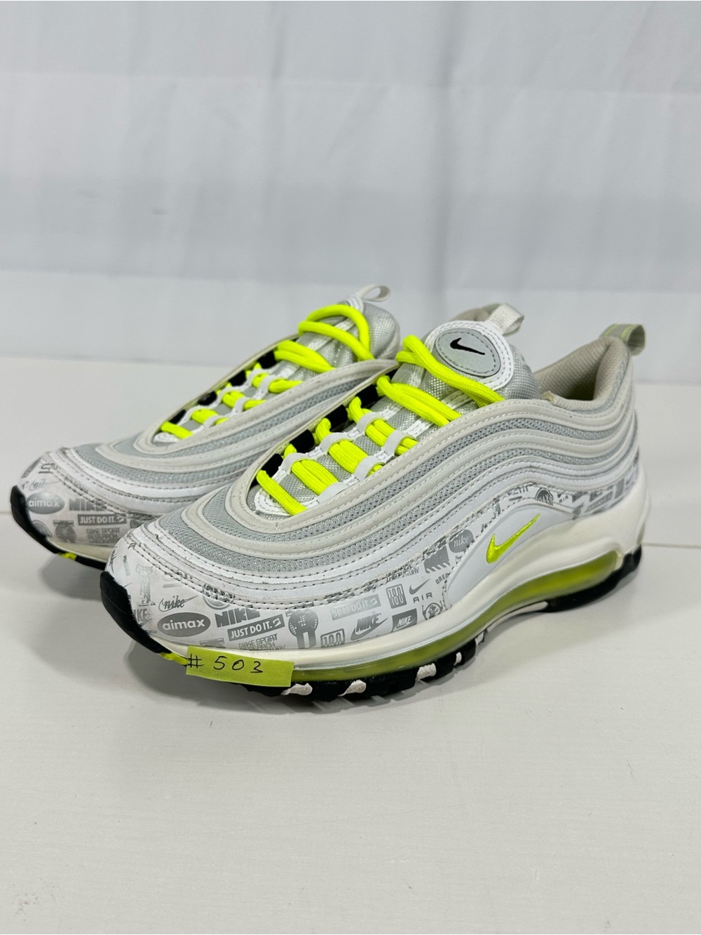 #503 Nike Air Max 97 Boys 6Y Youth Kids White Yellow Volt Reflective 921522-108